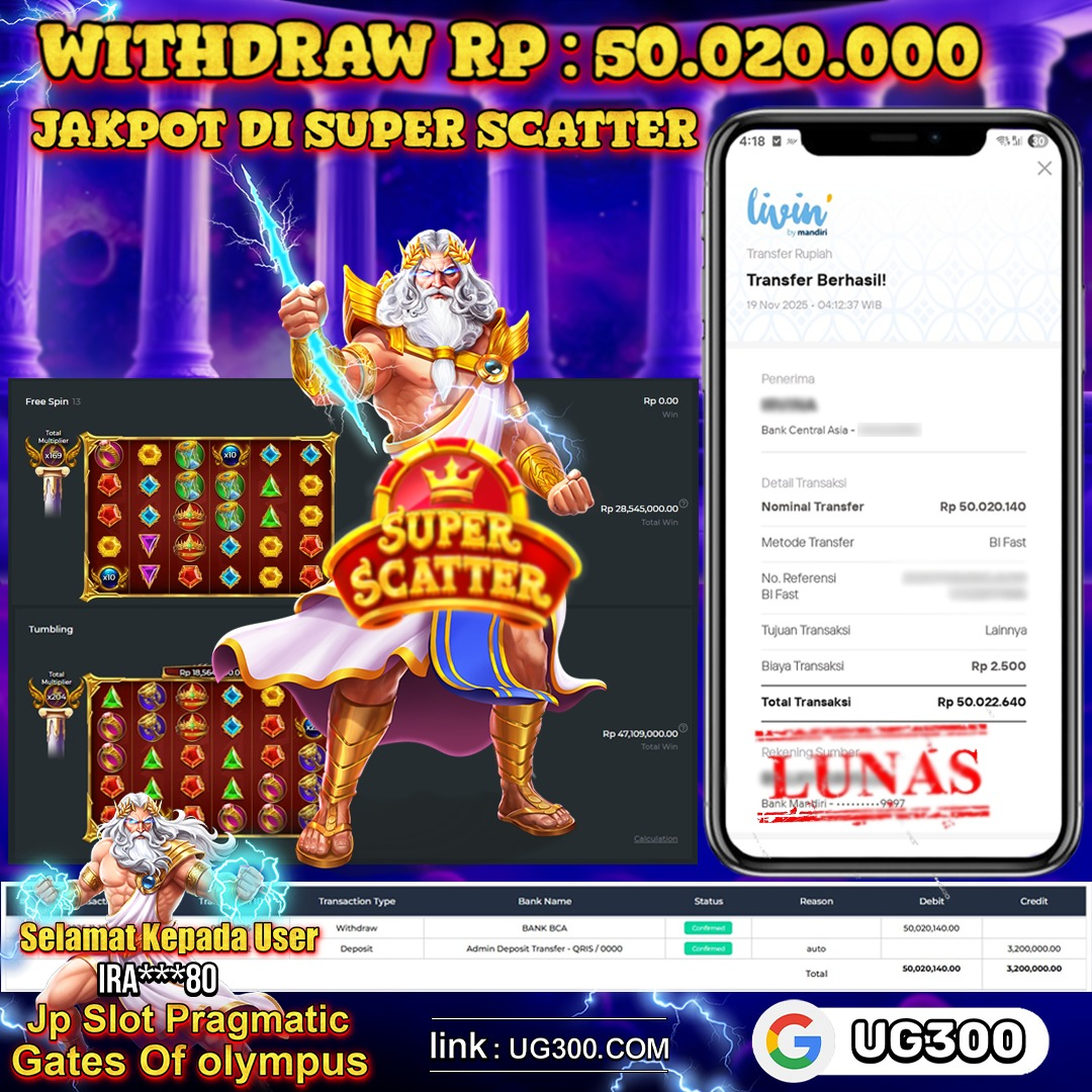 UG300 BERMAIN DI GATES OF OLYMPUS SUPER SCATTER JACKPOT TANPA HENTI  Rp.50,020,140- DI BAYAR TUNTAS